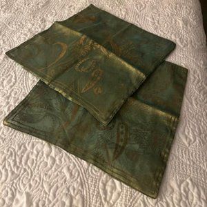 Westside Green & Gold Sheer Indian Pillowcases Matching Pair